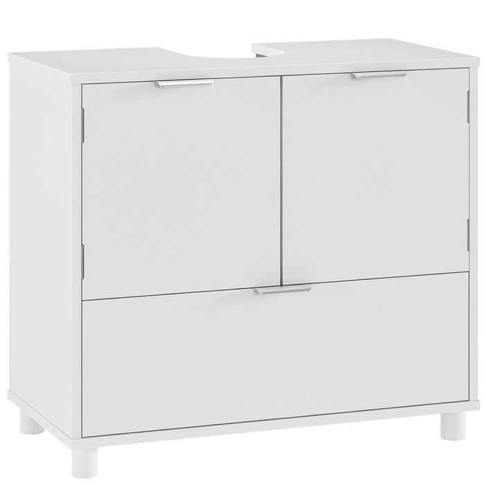 Meuble Sous Vasque Salle de Bain Grand Tiroir et Rangement 4 Pieds Bois MDF Blanc 30 x 60 x 60 cm Style Scandinave Épuré