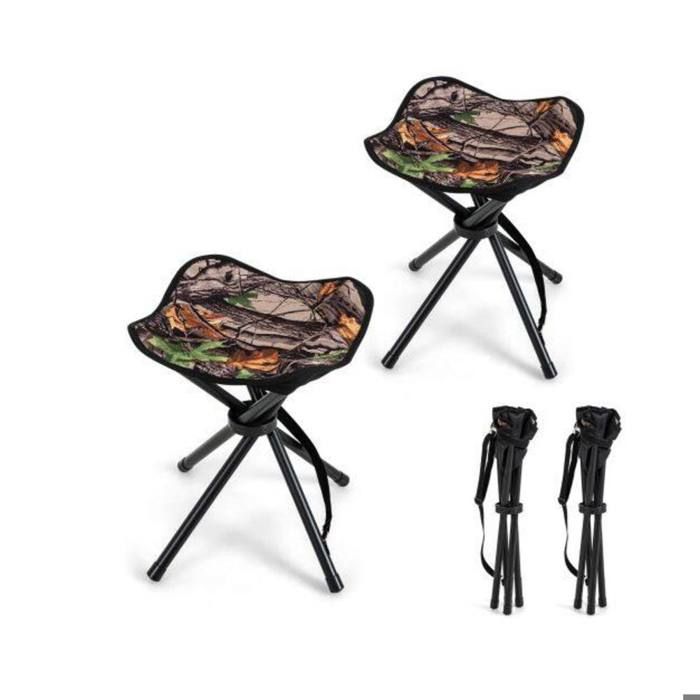 Pour vos sorties outdoor lot de 2 tabourets pliants camouflage compacts et stables avec bandoulière