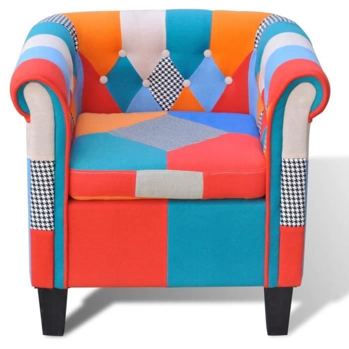 fauteuil avec design de patchwork en tissu 68,5 x 60,5 x 65 cm - couchage 45 x 47 cm