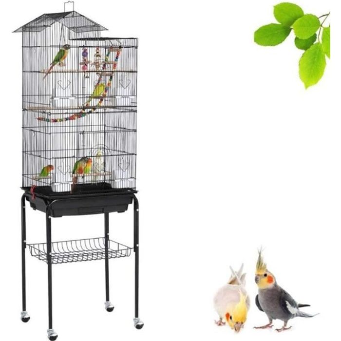 Cage Oiseaux - Volière Perruche Calopsittes Mandarins Canaris - Noir - Petit - A monter soi-même
