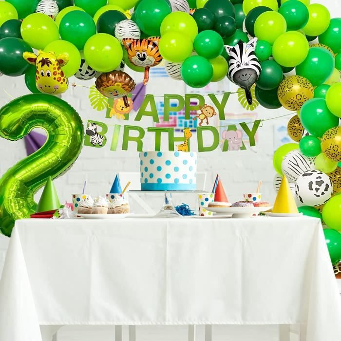 Jungle Décorations Anniversaire fête Garçon 2 ans,Ballons Anniversaire 2 an  Avec Bannière Joyeux Safari Ballons,2 an Animaux L[485] - Cdiscount Maison