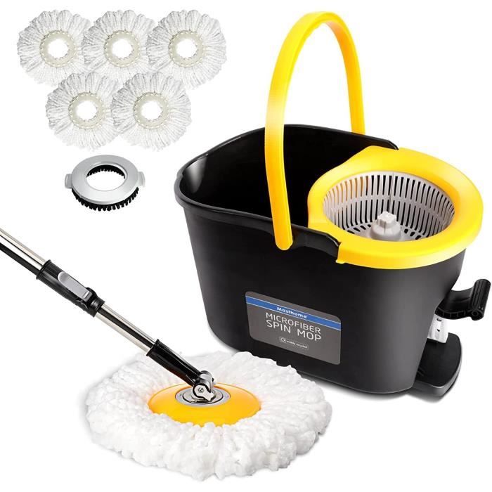 Balai à Franges Rotatif - Séchage Centrifuge, Tête Lavable, Manche Facile à Presser, Pour Sols Carrelés Et Bois - 14