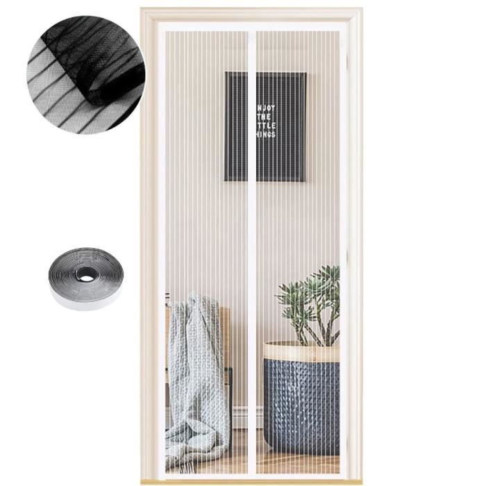 Moustiquaire - 130 x 220 cm - Aimants Puissants - Fermeture Automatique - Rayures Blanches