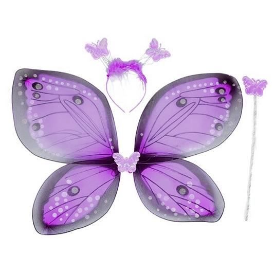 Costume Fee papillon Fille 3 accessoires violet Ailes enfant 56x41cm  baguette serre tete Set Deguisement et carte animaux