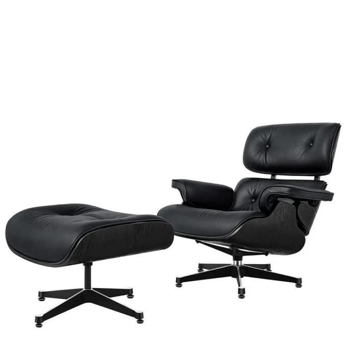 fauteuil inclinable classique noir ty311, avec peau de vache noire, meuble de salon pivotant à grande tête