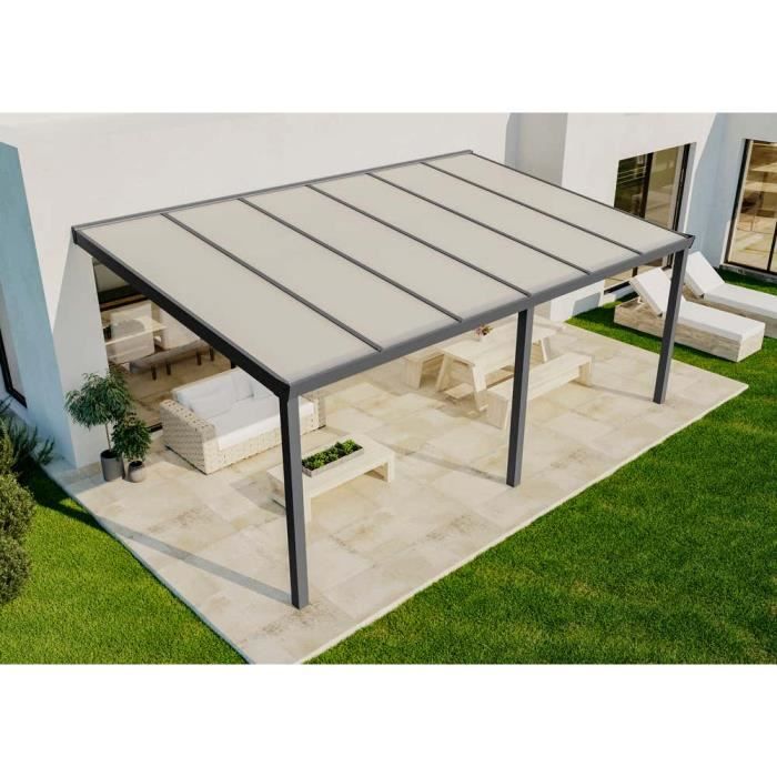 Abri de terrasse adossé Classic Terrando 6x4m en métal - Terrando - Blanc - Polycarbonate opale - 24m²