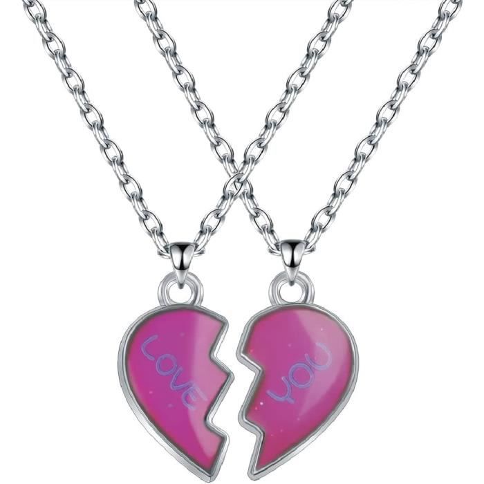 WKRTDY Collier Femme Set 2 Colliers Best Friends, Chaîne Argent & Pendentif Fantôme Cœur Cadeau Anniversaire Jeune Fille Ou Sœur