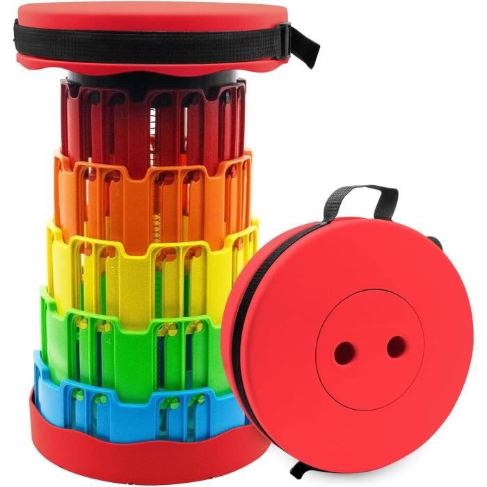 Tabouret Pliant - Portable - Réglable 9-43 5 cm - Charge 500 kg - Nylon Haute Résistance - Rouge