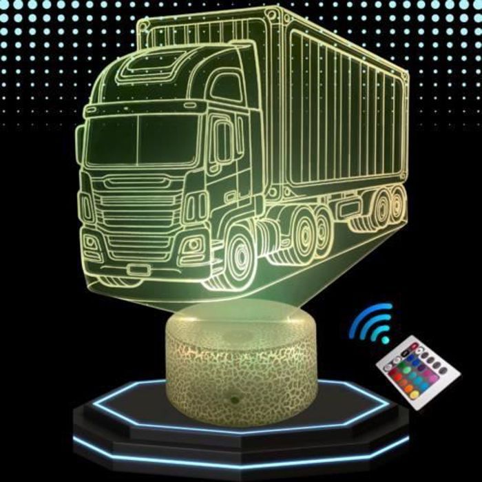Lampe de Chevet 3D LED - Camion Semi Remorque - Multicolore - Tactile - Télécommande - Décorative