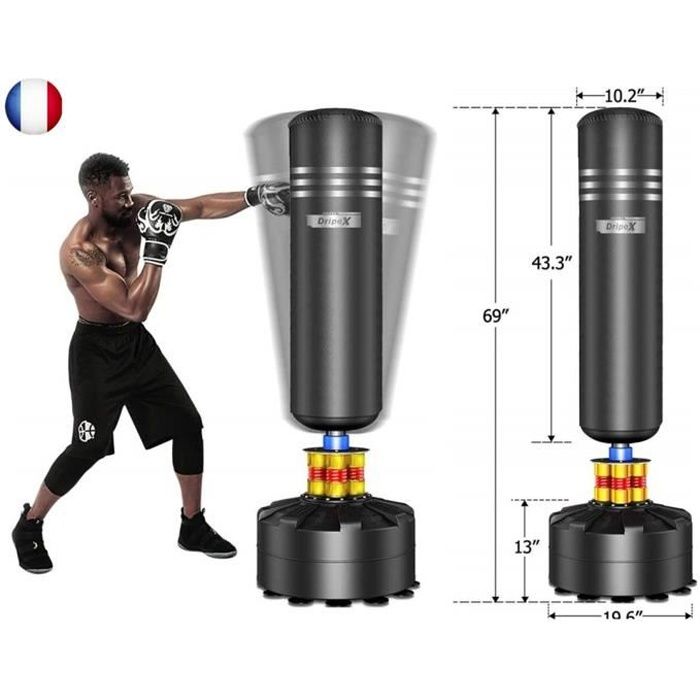 Dripex sac de frappe 175cm sac de boxe adulte sur pied punching ball  autoportant noir - Cdiscount Sport