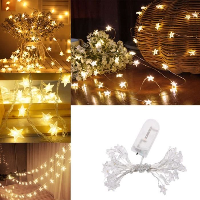 LED guirlande électrique étoiles batterie Blanc chaud 15 lampes à piles