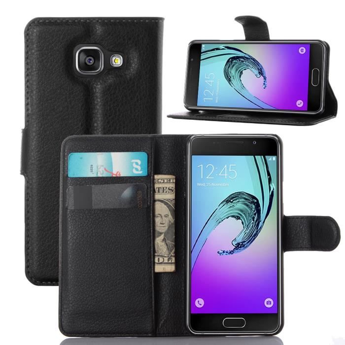 Pour Samsung Galaxy A3 (2016) Étui à rabat Noir Flip Case PU Cuir Clapet  Portefeuille Housse de Protection Magnétique Coque