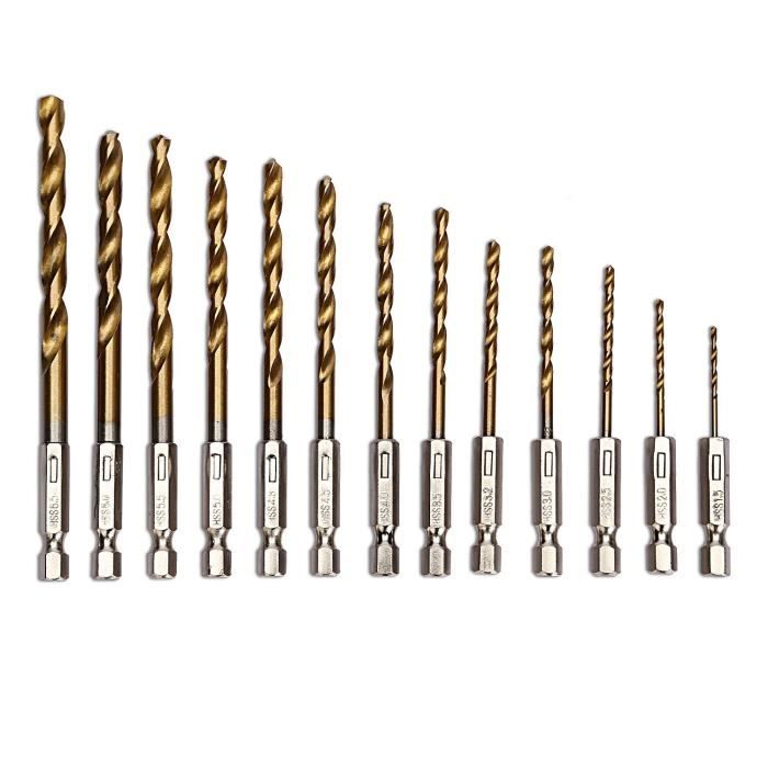 6,5 mm Titane-conique métal perceuse en acier HSS Forets Ensemble 13 pièces 1,5 mm