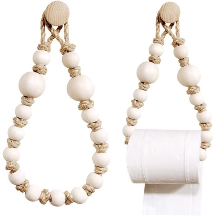 Distributeur De Papier Toilette Bohème - Perles En Bois - Support De Rouleau De Papier Toilette