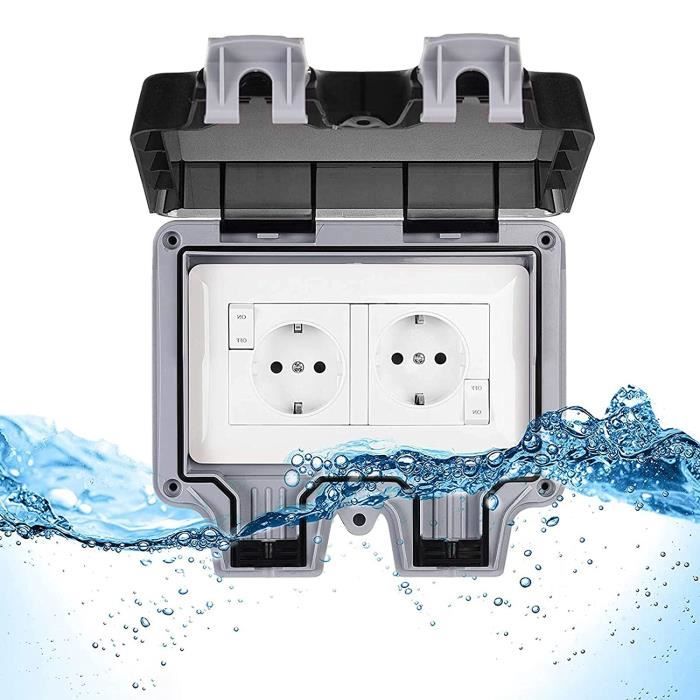 Prise Extérieure IP66 Étanche - 2 Prises Avec Couvercle - Jardin, Atelier, Terrasse - 16A 250V