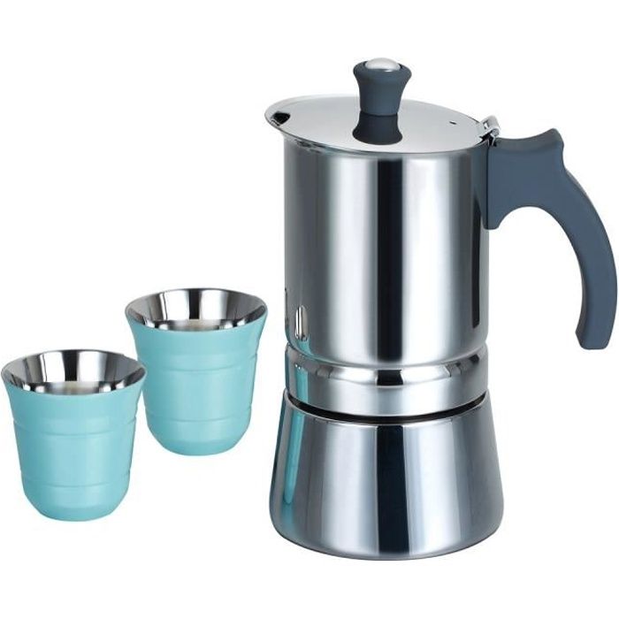 Photo de rossetto-cafetiere-italienne-induction-en-inox-6-tasses-poignee-gris