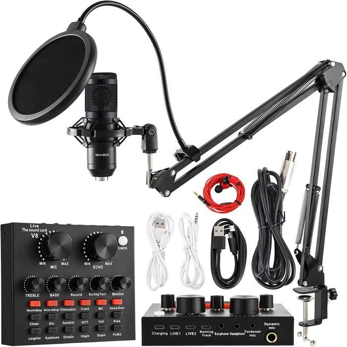 Microphone à Condensateur avec Carte Son V8, BM-800 Micro Studio Streaming  Professionnel avec, pour Enregistrement, [11] - Cdiscount TV Son Photo