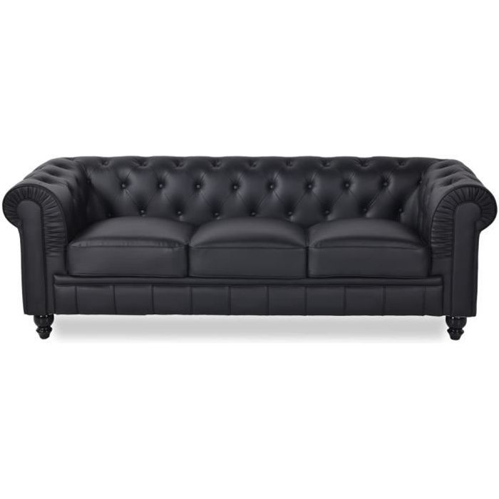 Canapé Chesterfield 3 Places Regency Noir Canapé Chesterfield 3 Places Regency Noir