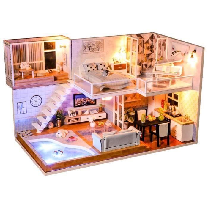 CuteBee miniature avec des meubles de maison de poupée 1:24 salle créative pour lidée cadeau Saint Valentin kit diy Dollhouse en bois ainsi que la poussière et le mouvement de la musique 