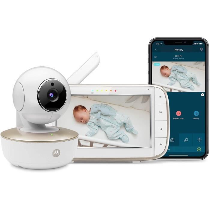 Blanc Motorola MBP855SCONNECT Babyphone Video avec Unité Parentale de 5 Pouces/Application Connectée à Concentrateur Wi-Fi pour Smartphones/Tablettes 