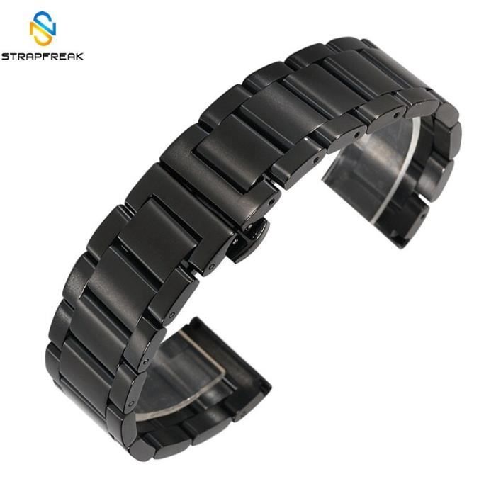 Acheter 18mm 20mm 22mm 24mm 26mm Argent Noir Bracelets De Montre Acier  Inoxydable Avec Sécurité Boucle Pliante Accessoires De Bracelet De Montre  Bandes De Remplacement Mat De 16,25 € Du Xiethuan 