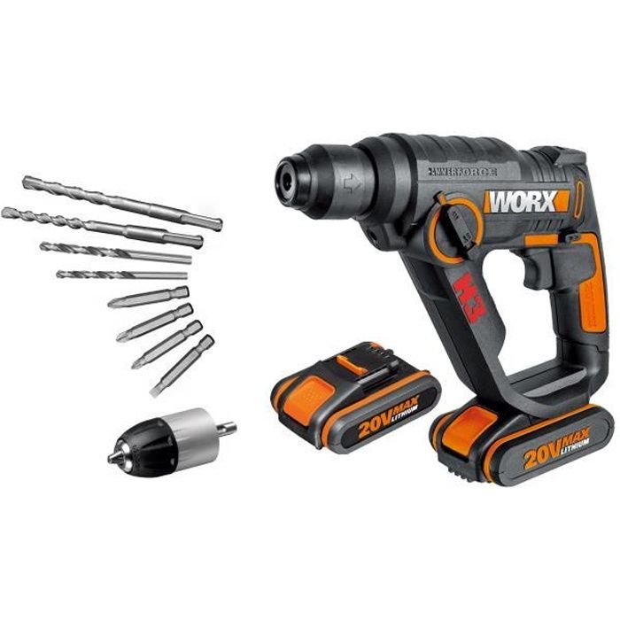 Marteau perforateur SDS Plus 3en1 20v Li ion 2bat WORX WX390.1