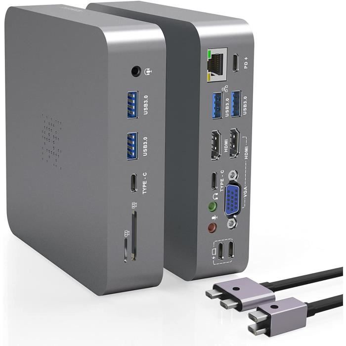 Station d'accueil USB C double moniteur 4K pour MacBook Pro/Air M1/M2,  station d'accueil universelle triple affichage avec alimentation 65 W,  double