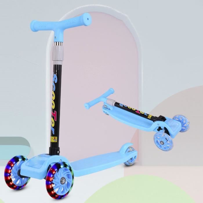 Trottinette pour Enfants avec 3 Roues Lumineuses Scooter Portable pour 2-6  Ans, Pliable, Poignées Ajustable avec LED Roues - BLEU