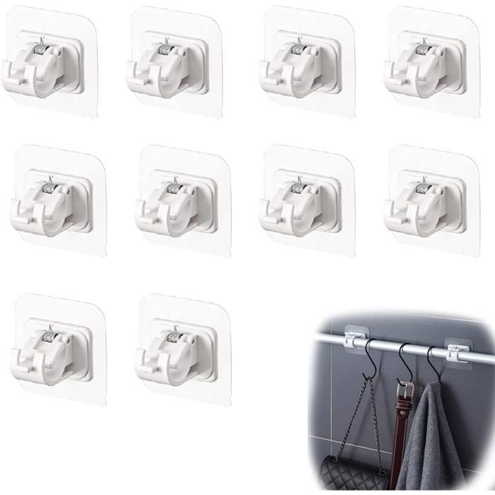 Support de tringle à rideau adhésif sans perçage, crochets muraux adhésifs réglables, blanc