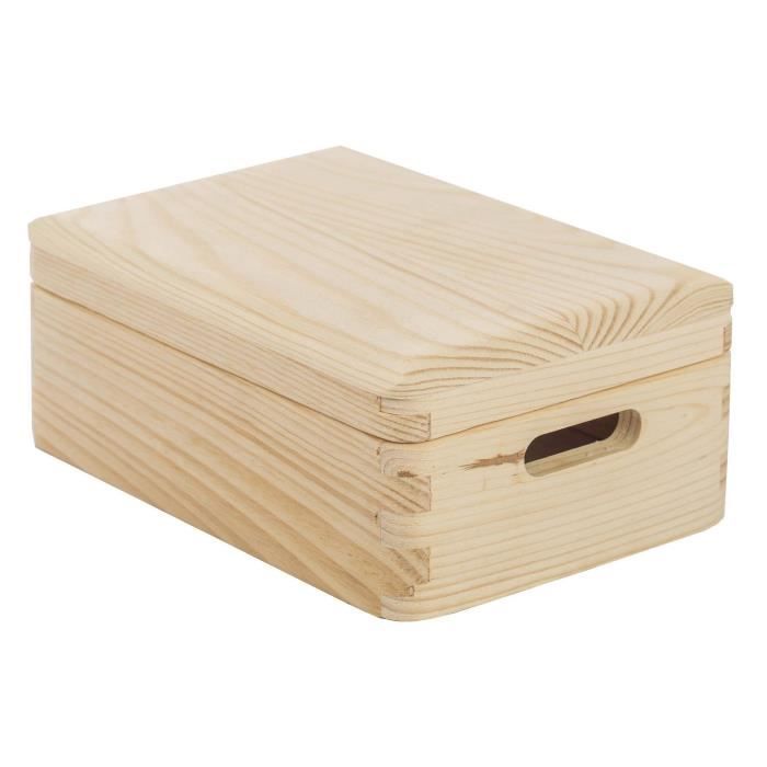 Caisse de rangement avec couvercle pin massif - 20 x 15 x 9 cm - bois brut