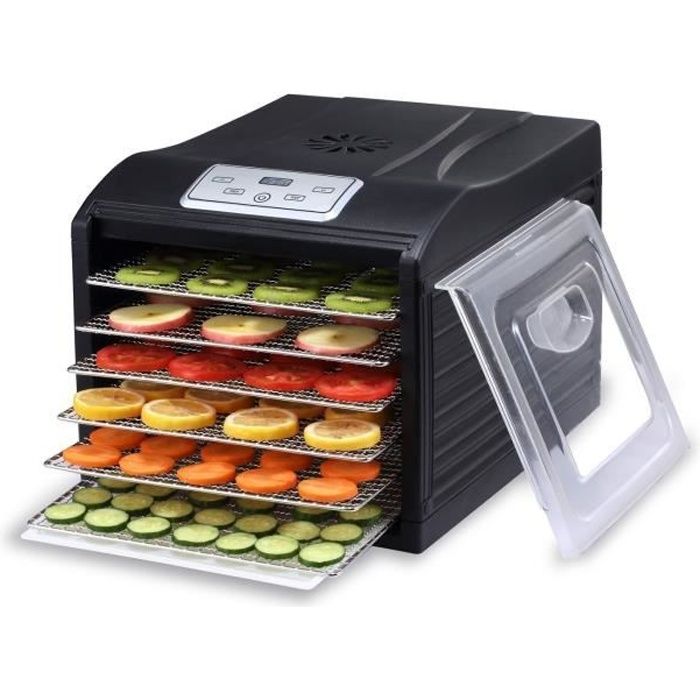 Déshydrateur d'aliments Biochef Arizona 6 Plateaux - Porte transparente, plateaux mobiles, sans BPA (noir)