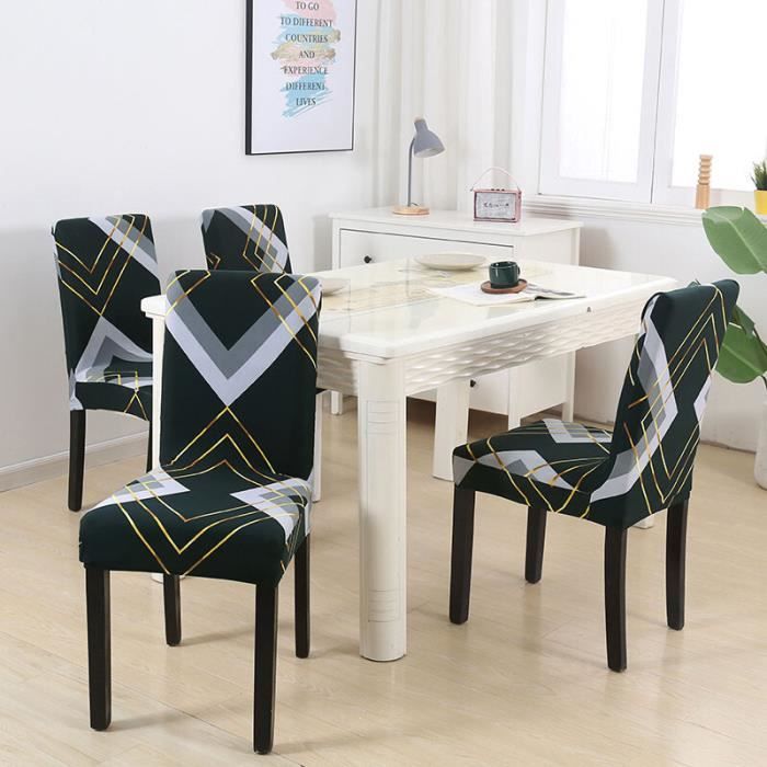 L&H-Cfcahl – Housse de chaise extensible lot de 6 – Tissu polyester et spandex – Ajustement antidérapant – Lavable en machine – Motif feuilles colorées