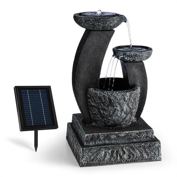 Fontaine De Jardin Solaire 4 Niveaux Résine Gris - Ornement Extérieur Avec Batterie De Secours