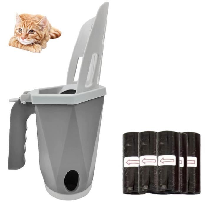 Meilleurs prix pour Pelle a Litière Chat avec 10 Rouleaux de Sacs Poubelle, Pelle a Crotte avec Stockage des Déchets -Gris