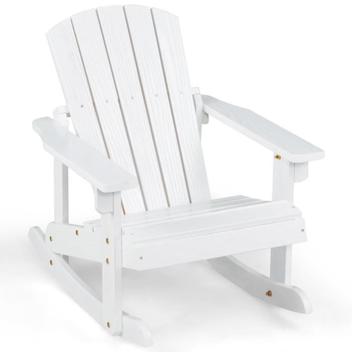 costway chaise/fauteuil à bascule jardin en bois de sapin pour enfants de 3 ans+ avec siège à lattes et inclinaison 30°, blanc