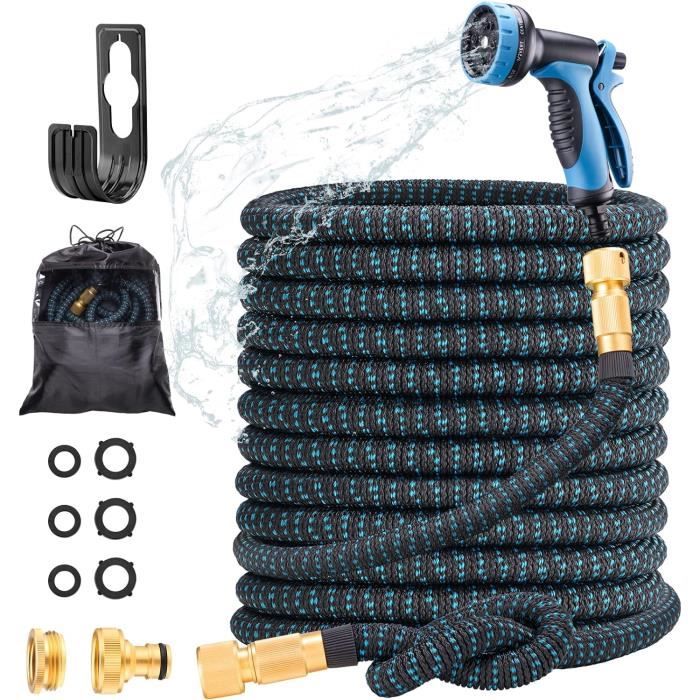 Tuyau Arrosage Extensible 15m | 7 Modes Pistolet | Pression 6 Bars Vert