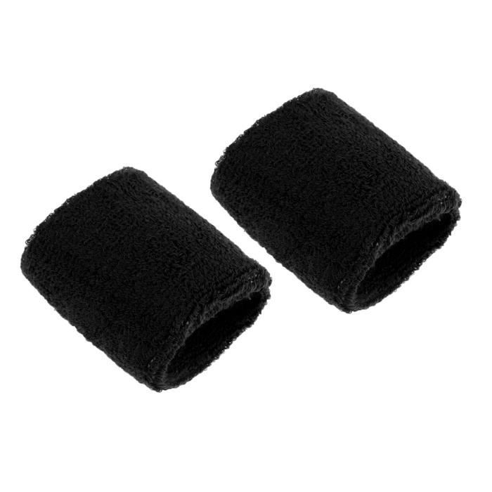 Lot de 2 Bandeau Serre-Poignets Bracelet Bande Sudation Éponge Protection pour Tennis Sport Jogging Gym Yoga noir