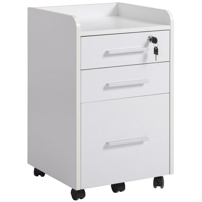 Caisson de bureau - HOMCOM - rangement roulettes 3 tiroirs verrouillable trieur dossiers - bois - blanc
