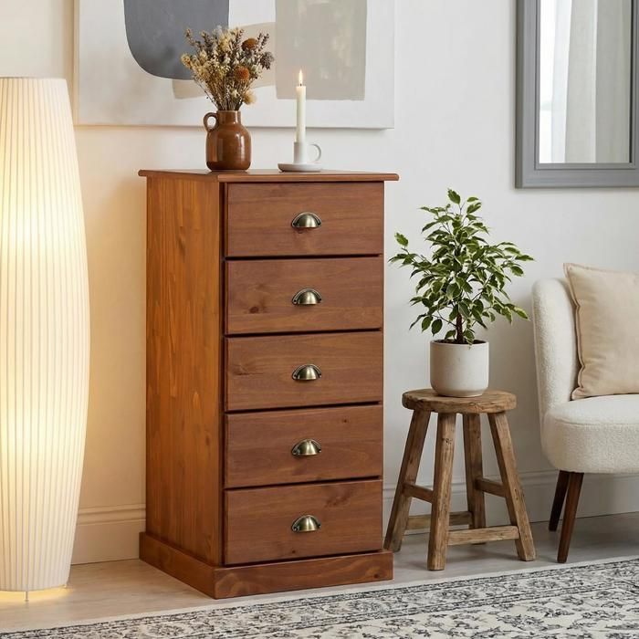 Chiffonnier PARIS commode avec 5 tiroirs en pin massif lasuré brun foncé