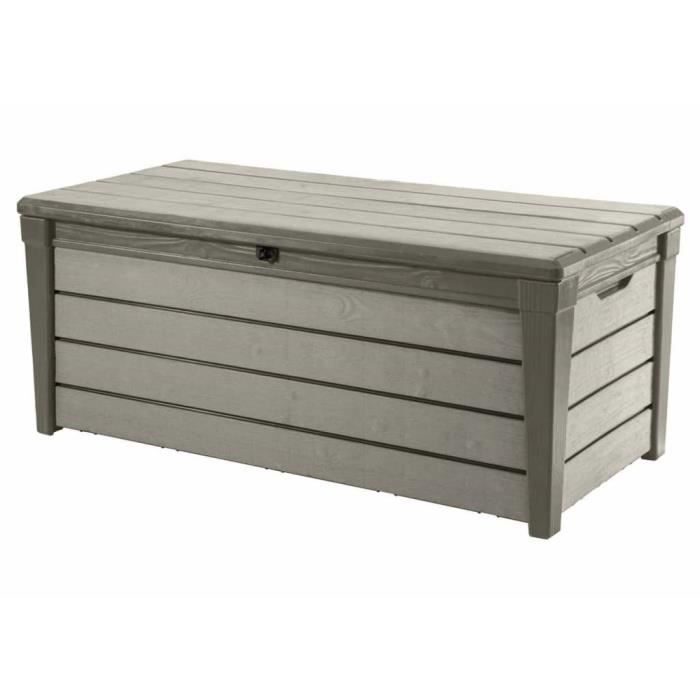 Coffre De Rangement Extérieur Keter Brushwood | 455L | Style Bois | Résistant Aux Intempéries | Siège Integré