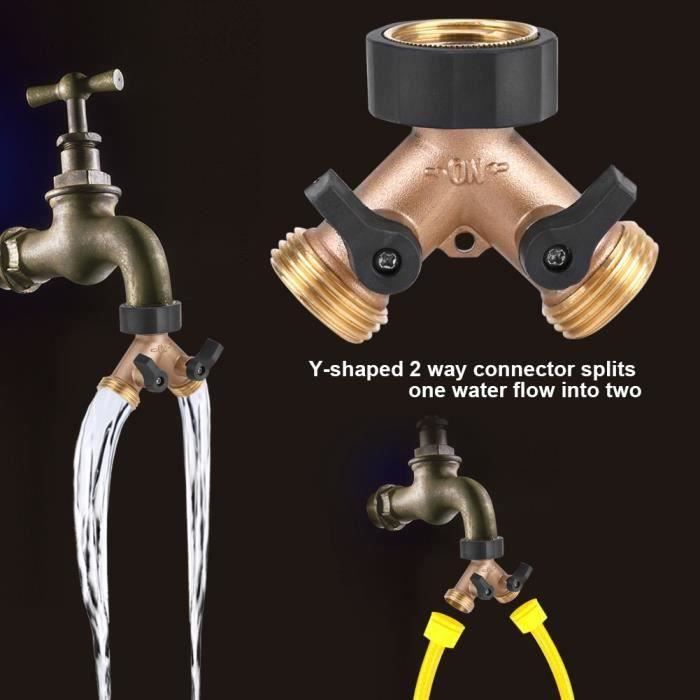 Raccord Répartiteur En Y En Laiton - 2 Sorties Avec Robinets - Pour Robinet De Jardin, Machine à Laver, Filtre à Eau