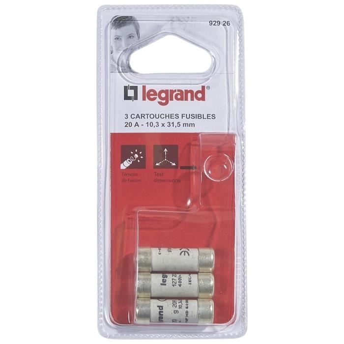 LEGRAND Lot de 3 fusibles avec voyant - 20 A - 10.3x31.5 mm