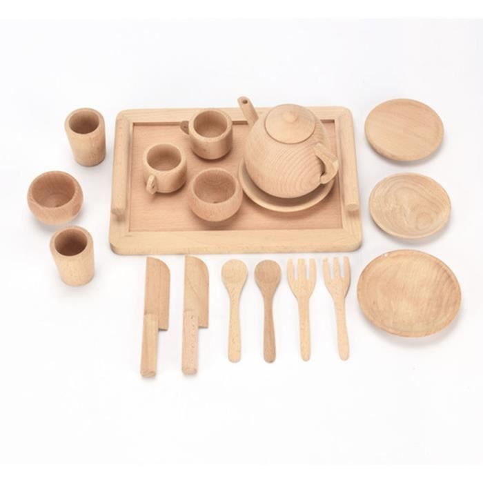 DINETTE - CUISINE 1 Set 18 pièces Jouets Vaisselle En Bois