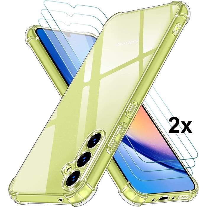 Coque pour Galaxy A34 5G + 2 vitres verre trempé coque Silicone Transparent Souple