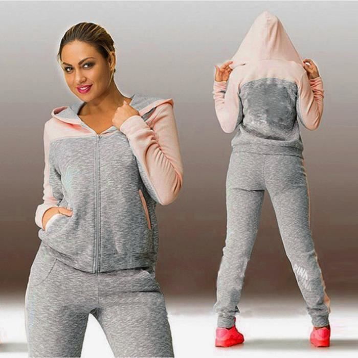 Survêtement Femme Deux Pièces - Capuche Et Pantalon - Sweat Sport - Taille Normale (Neuf)