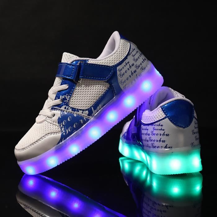 Enfants Garçons Filles Chaussures De Lumière LED Baskets Légères Respirantes Chaussures De Loisirs De Plein Air 7 Lumières USB Clignotantes Chaussures De Danse Baskets Basses