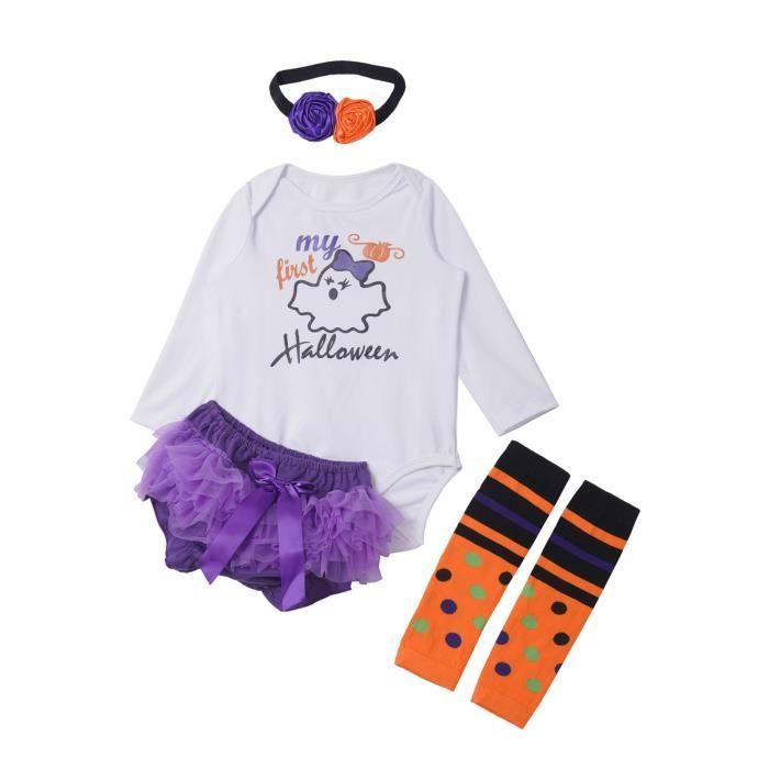 Geagodelia Tenue Halloween Bébé Fille Robe Imprimé Citrouille Barboteuse Tutu en Tulle sans Manches Costume d'halloween Déguisement Enfant (Rouge, 6-12 Mois