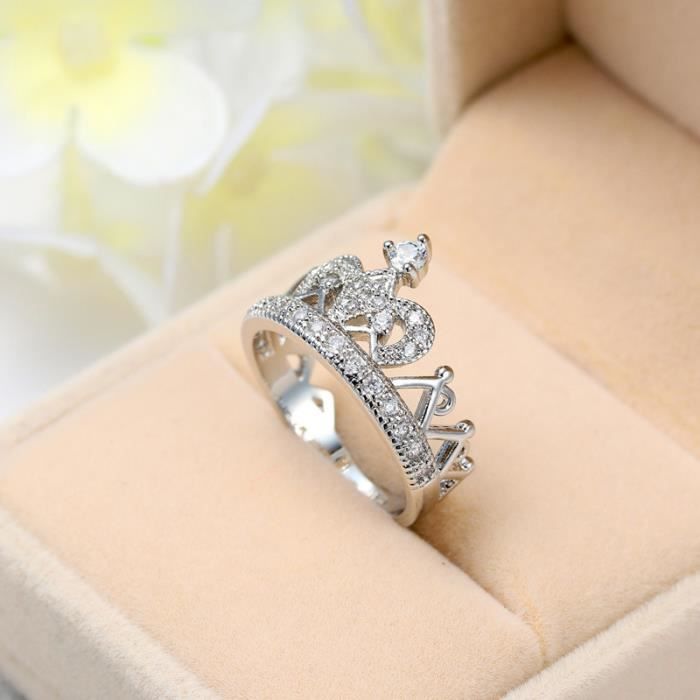 anneaux de la couronne pour femmes anneau diadème de la princesse  plaqué or 18 carats  cz pour fille bague ,taille 57