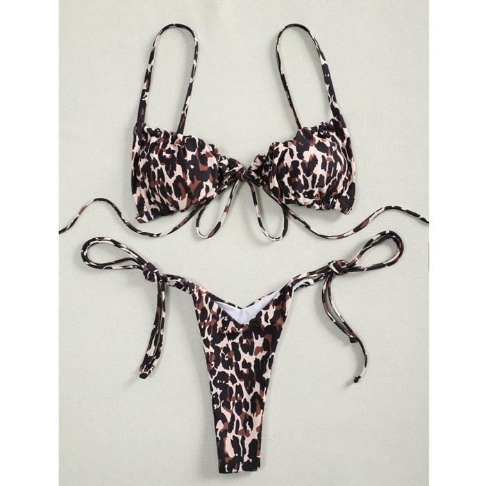 Bikisolo Femme Léopard Imprimé Sans Bretelle Sexy À La Mode Tenues de plage Maillots De Bain