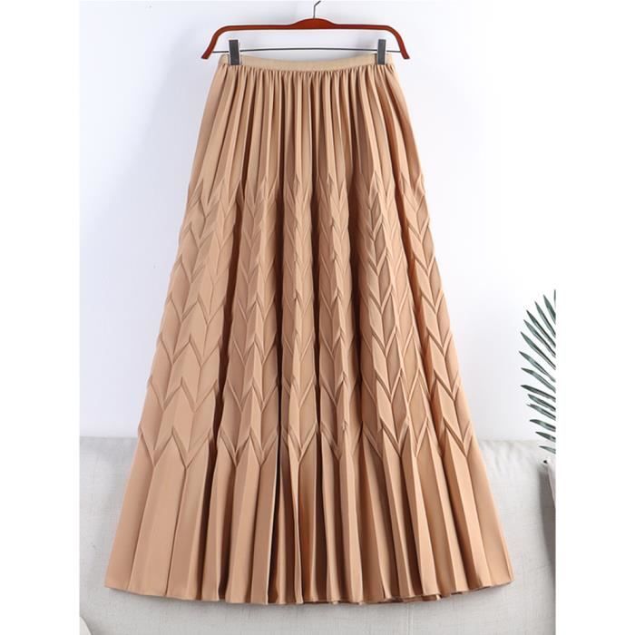 Jupe Swing Trapèze Plissée Pour Femme - Taille Haute élastique - Midi - Uni - Pour école, Quotidien, Occasion